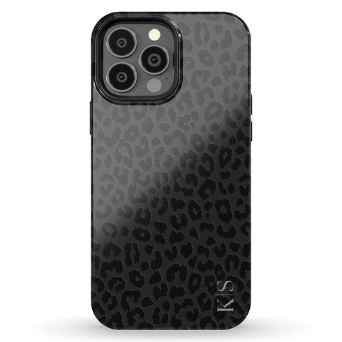 Black Leopard Custom Initials iPhone Case - Vertical